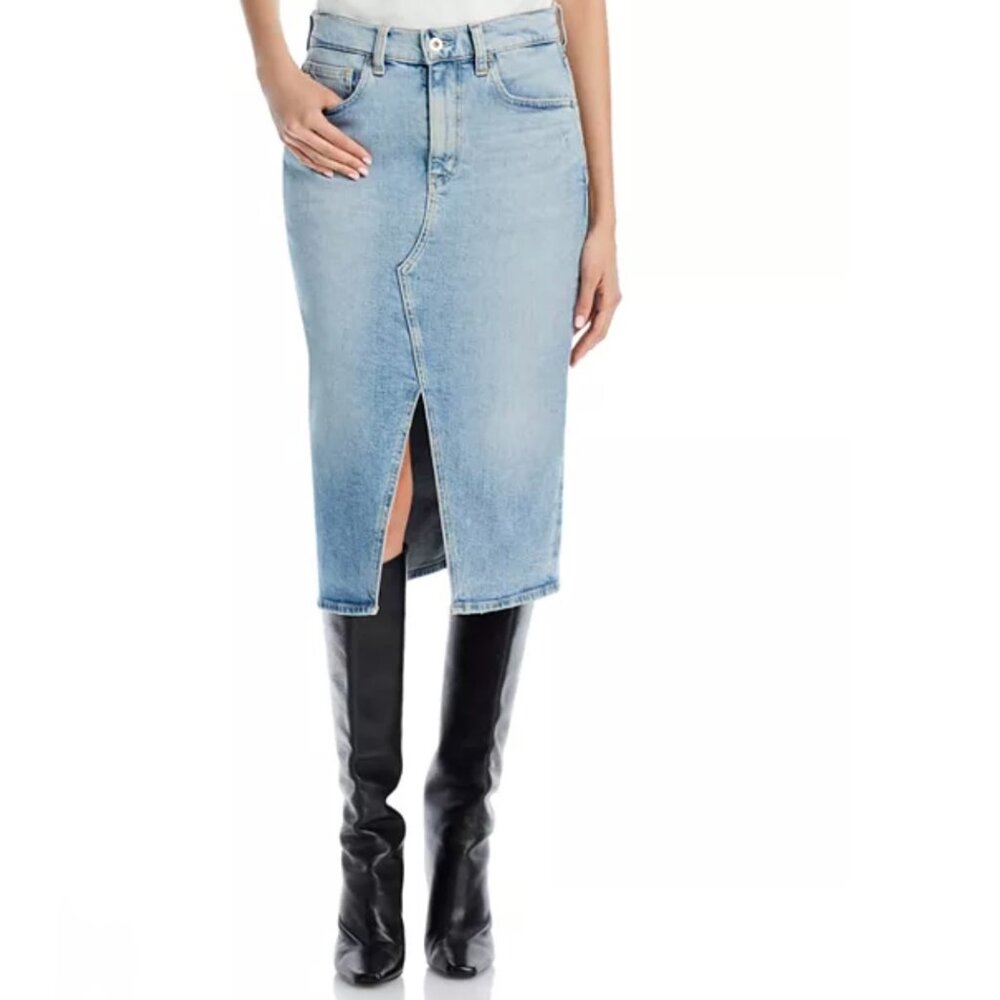 AG Jeans Alicia Denim Midi Skirt | Size 29 / Size 8 | Front Slit High-Waisted - Picture 3 of 12